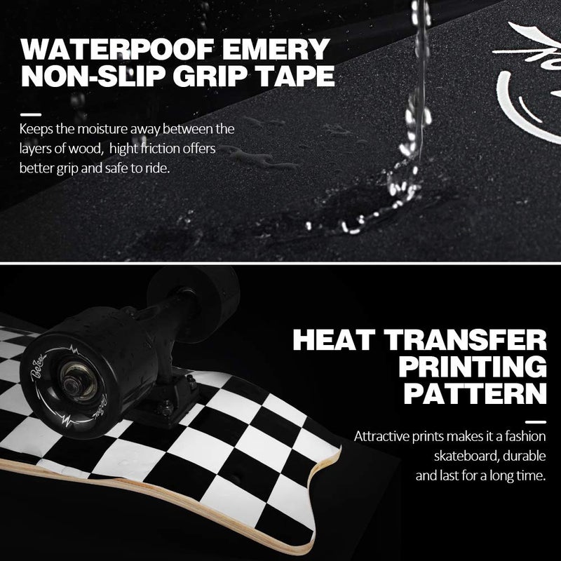 BELEEV لوحات التزلج BELEEV للمبتدئين، لوح تزلج كامل بطول 27 بوصة للأطفال والمراهقين والبالغين، لوح مزدوج من خشب القيقب الكندي 7 طبقات مع تصميم مقعر للحيل (أسود) - Image 5